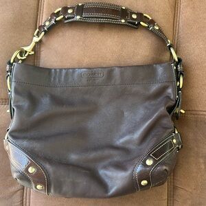 Coach Carly Leather Hobo Shoulder Bag Size Medium Brown Leather Brass Hardware